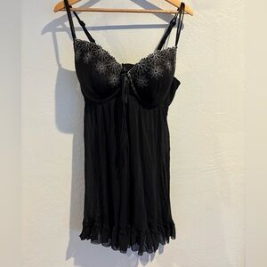 Cacique Black Floral Embroidered Sheer Chemise